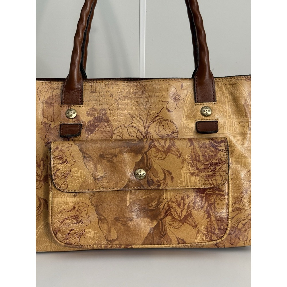 Patricia Nash Tan Floral-Print Leather Shoulder Tote - Picture 2 of 15